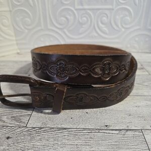 Brown Embossed Leather Belt 1" Width